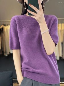 Women's Sweaters 2023 Half Sleeve Cashmere Women Knitted Pure Merino Wool Spring Fashion O-Neck Top Hollowed Out Pullover Clothing