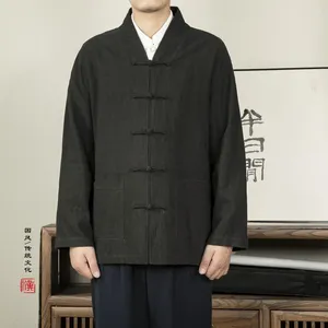 Giacche da uomo Uomo in cotone a maniche lunghe Abiti tradizionali cinesi Abito Tang Top Tai Chi Uniforme Camicia autunnale Camicetta Cappotto di lino