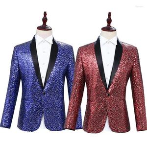 Men's Suits Personality Clothes Men Designs Terno Stage Costumes For Singers Jacket Sequins Blazer Dance Star Style Dress Blue Red