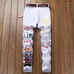 Jeans pour hommes Hommes Casual Y2K Hip-Hop Lettre Pantalon Long Étiré Noir Blanc Slim Denim Pantalon