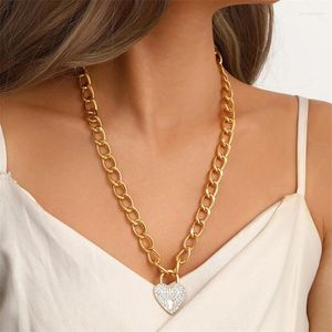 Kedjor Luxury Golden Color Love Heart Pendant Necklace For Women Lady Fashion Thick Chain Choker Accessories Elegant Wedding Jewelry