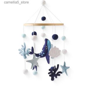 Mobiles# Baby Rattle Toy Whale Mobile Ocean Felt Bell Wooden Newborn Hanging Toys 0-12 Month Bed Bell Holder Bracket Infant Crib Toy Gift Q231017