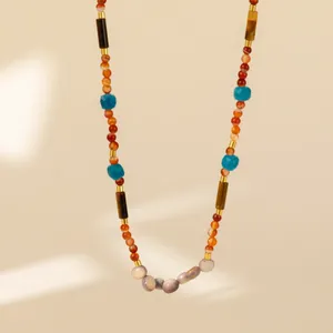 Halsband Kleine und Exquisite Farbige Naturstein Halskette Für Frauen Trendy Damen Retro 2023 Mode Schmuck Großhandel