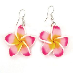 Mais barato fimo frangipani flor brincos fimo polímero argila flor moda brincos de plástico flor jóias255y