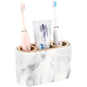 Toothbrush Holders Electric Toothbrush Holders Resin Bamboo Toothbrush Toothpaste Holders Stand Caddy 3 Slots Decor Bathroom Vanity Countertop Orga 231013