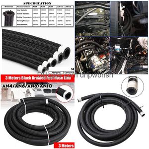 3 Meters 10Ft An4/An6/An8/An10/An12 Car Fuel Hose Oil Gas Line Nylon Steel Braided Pipeline Radiator Brake Pipes Drop Delivery