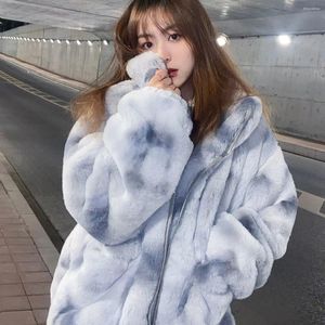 Women's Trench Coats 2023 Coat Thickened Tie Dyed Plush Mid Length Standing Collar Loose Casual Cotton Dress