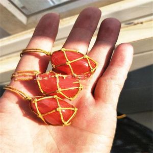 Colares de pingente Macrame caiu cornalina embrulhado colar de cristal presente com cordão ajustável corrente sacral chakra confiança sunstone f 438fu