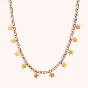 18k guldpläterad rostfritt stål CZ Zirconia tenniskedja Multi Star Pendant Halsband