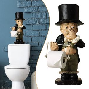 Konst och hantverk Creative Spoof Paper Holder Statue Söt rolig harts Butler Form Tissue Stand Rack Sculpture Toalett Decoration Harts Ornament 231017