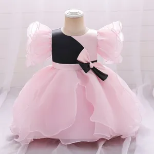 Sukienki dla dziewczynki Puszysta różowa koronkowa sukienka dla dzieci Pierwsza przyjęcie urodzinowe księżniczka dla niemowląt suknia ślubna Vestido 0 do 12 24m