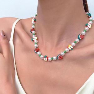 Collane con ciondolo Collana di perle di frutta boema Collana da donna con gioielli in rilievo di anguria di mela colorata stile Euramerican Ins