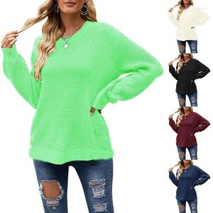 Suéteres femininos para mulheres 2023 em torno do pescoço waffle manga longa senhoras solto sólido pulôver camisola de malha