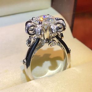 Elegante flor coroa 1ct laboratório anel de diamante 925 prata esterlina bijou noivado anéis de banda de casamento para mulheres festa de noiva jóias y263l