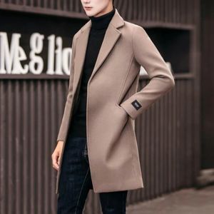 Herrjackor Fashion Wool Blend Jacket Casual Business Trench Coat British Style Mid Length Slim Fit Solid Color 231017