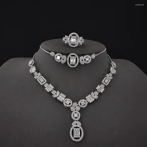 Halsbandörhängen Set 2023 3st Pack Trendy Silver Color Bride Jewelry for Women Jubileum Present R016-S016-X016