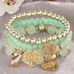 Strand Diezi Etnisk Bohemian Crystal Peads Armband för Women Girls Tree of Life Elastic Rope Armband Pulseira Feminina