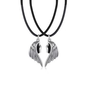 Pendant Necklaces Punk Magnets Attract Leather Rope Link Chain Angel Demon Wing Necklace For Lover Couples Men Women Clavicle Jewe230D