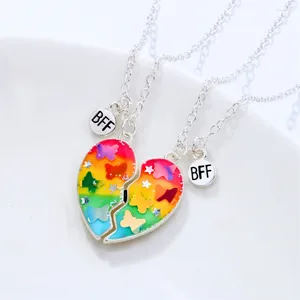 Pendant Necklaces 2pcs/Set Colorful Butterfly Necklace With Magnetism For Women Adjustable Sequin Heart BFF DIY Jewelry Gifts