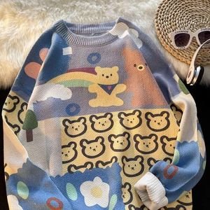 Frauen Pullover Japan Kawaii Bär Cartoon Print Pullover Frauen Ästhetische Süße Mädchen Oansatz Langarm Winter Tops Harajuku Streetwear