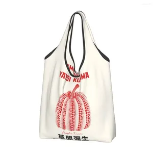 Sacos de compras Yayoi Kusama Grande Máquina Reutilizável Lavável Dobrável Retrabalhado Red Pumpkin Mercearia 50lb Tote Pesado