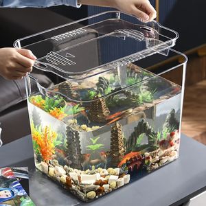 Dekorationen PET explosionsgeschütztes Aquarium Tischgerät Mobiler kleiner ökologischer Wassertank Aquariumbox Kunststoffe Ultraweißes organisches Glas 231016