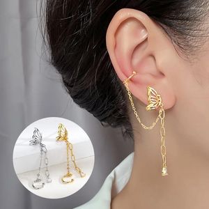 Backs Kolczyki 1PC Butterfly Chain Elf Earhook Clip Ear For Women Fashion Korea Stud Cyrron Stud Dangle Party Biżuteria KDE041