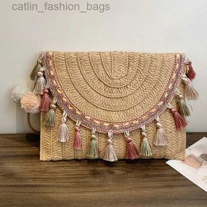 Cross Body Retro Square Straw Bag Wicker Bag Tassels Handväskor 2023 Summer Woven Bag Beach Axel Bagscatlin_Fashion_Bags