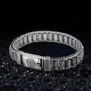 Retrosen artesanal criativo sutra pulseiras homens contas de transferência de prata vintage seis caracteres mantra personalidade240f