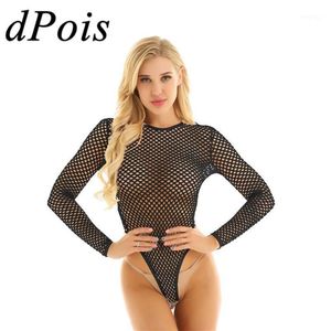 DPOIS Body skinny da donna Solido sexy Costume intero per adulti Fishnet See Through Sheer Club Top Canotta Body perizoma Costume da bagno1251M