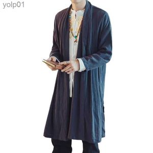 Men's Wool Blends New M-5XL Vintage Men loose casual Coat Plus size Chinese Style Long Cardigan Streetwear Windbreak Jackets Outwear jacketL231017