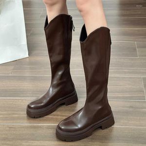 Platform Middle Heels 14811 Boots Long Women 2024 Autumn Winter PU Leather Knee High Woman Thick Sole Zipper Riding Botas Mujer 4993