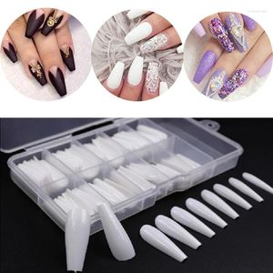 Unhas Falsas 100pcs Dicas de Arte de Prego Transparente / Natural ABS Artificia Caixão Forma Plana Capa Completa Caixa de Jóias