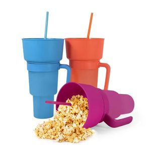 Straw CupとフライドチキンポップコーンフライドリクリエイティブスナックカップホルダーボウルBPA無料1017付きPPプラスチックコーラカップ