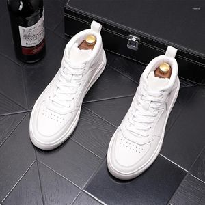 Stivali da uomo stile coreano 514 Casual scarpe bianche con lacci in vera pelle Scarpe da ginnastica con plateau traspirante Tendenza bello Botas alla caviglia Mans