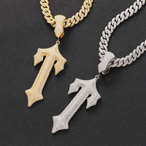 Coole Herren Hip Hop Halskette Gelbgold vergoldet Bling CZ Big Sword Cross Anhänger Halskette mit 24 Zoll Seilkette Schönes Geschenk321S