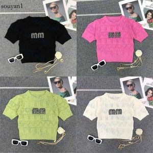 Rhinestone Letter T Shirt Womens Topps Designer stickade tees Sexig ihålig tröja Multi Color