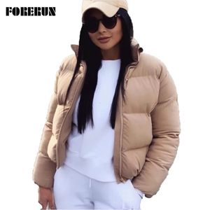 Mulheres Down Parkas FORERUN Moda Bolha Casaco Mulheres Sólidos Gola Curto Inverno Outono Feminino Puffer Jaquetas Parkas Mujer Fornecimento de Fábrica 231016