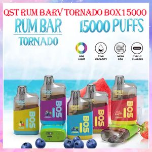 Qst Rum Bar Tornado Box 15000 Puffs Einweg Vape Vape Pen E-Zigaretten Vape Mesh Spule RGB Light Blocken neuesten Europäischen Markt Original 100% 1115k