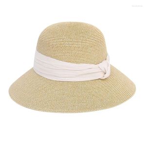Berets Fashion Women'S Cap Summer Hat Straw Beach Dome Sun Hats Paper Visor Luxry Ladies Caps WIth Ribbon 6 Colors