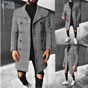 Męska mieszanka wełniana płaszcz w Stock Fashion Plaid podwójnie piersi płaszcz lapowy Średni długi płaszcz jesień i zima nowa europejska i amerykańska kurtka T231017