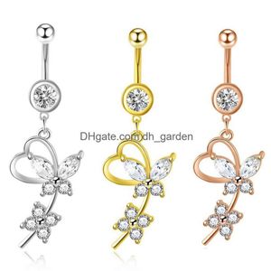 Umbigo Bell Botão Anéis 14G Dangle Barriga Para Mulheres Meninas 316L Aço Cirúrgico Curvo Barbell Corpo Jóias Piercing Drop Deli Dhgard318z