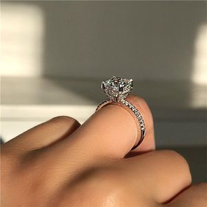 Vecalon Solitaire 925 Sterling Silver Promise Ring Cushion Cut Diamond CZ Stone Party Wedding Band Rings for Women Bridal Jewelry283a