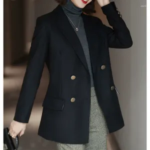 Kvinnorjackor Temperament Pendling J-Showcasing Style Dubbelbröst Wool Coat Black Business Suit