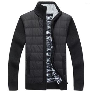 メンズジャケットファッション冬の温かい厚いパッチワーク裏地付きセーターコートスタンドネックジップジャケットアウトウェアスウェットシャツの男服