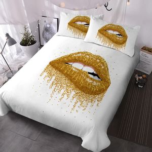 Bedding sets Golden Lips Sets With Duvet Cover 3 Pieces Bedspreads 2 Pillow Shams 231017