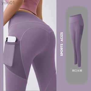 Damen-Trainingsanzüge 2023 neue hohe Taille, Legging-Taschen, Fitness-Bot-Lauf-Jogginghose für Damen, schnell trocknende Sporthose, Workout-Yoga-Hose, L231017