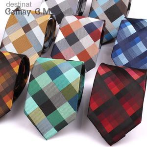 Gravatas de pescoço novo jacquard tecido gravata para homens clássico verificação gravatas moda poliéster masculino gravata para casamento terno de negócios xadrez tiel231017