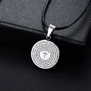 Pendant Necklaces Modyle 2021 Leather Chain Silver Color Cross Prayer Necklace For Man The 's Catholic Jewelry Whole268T