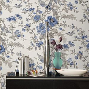 Fonds d'écran de luxe bleu fleur et oiseau papier peint 3D pastorale chinoise papier floral rouleau chambre décor à la maison